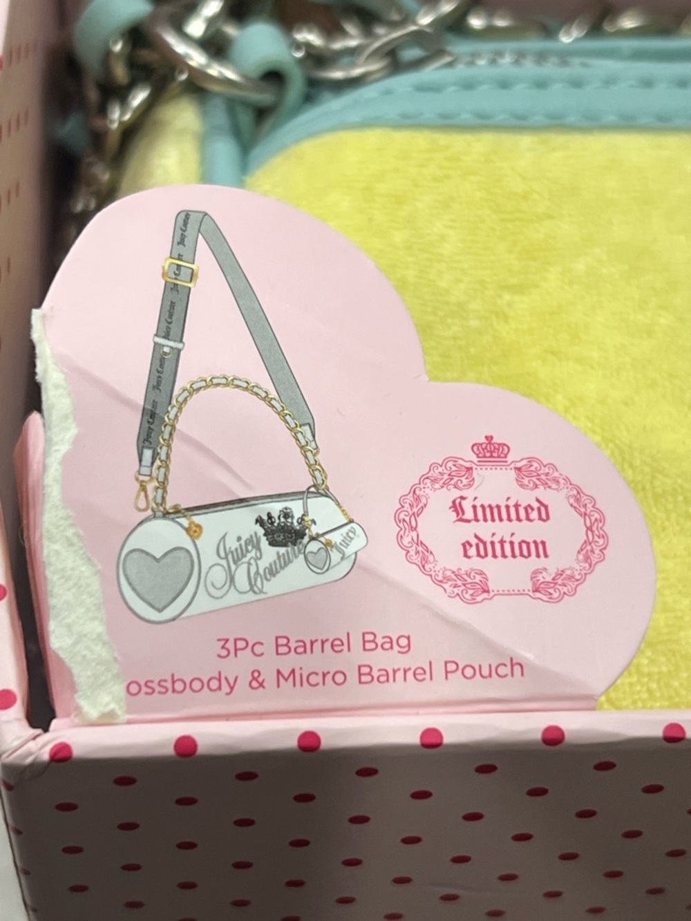 Juicy Couture Limited Edition 3-piece Yellow Terry Barrel Bag & Accessories - Picture 13 of 13